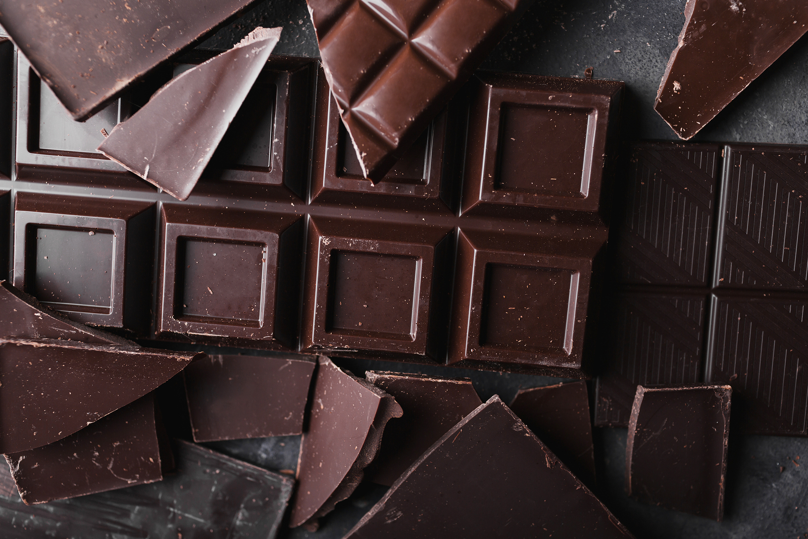 Chocolate bar with broken off pieces.